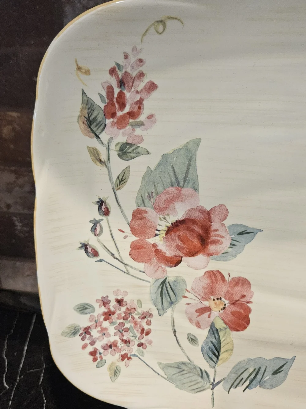 Pfaltzgraff Cream Platter with Coral Floral Design